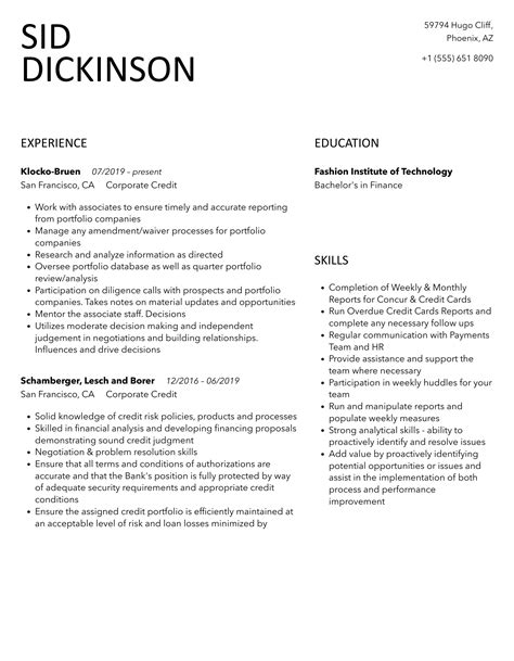 Credit collections manager resume sample